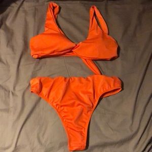 Two piece orange bathing suit